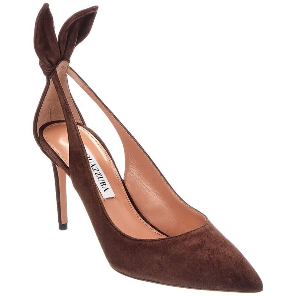 Aquazzura Bow Tie 85 Suede Pump, Brown